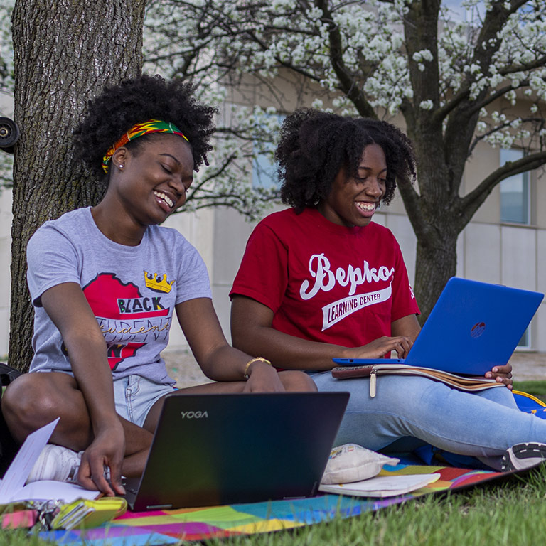 students studying on campus