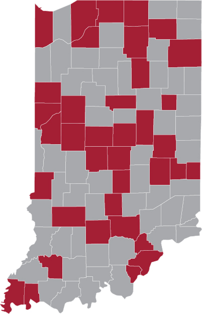 Indiana Counties Served by the Center for Public Health Practice